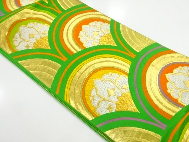 JAPANESE KIMONO / ANTIQUE FUKURO OBI / SILK / WOVEN FLORAL SEIGAIHA